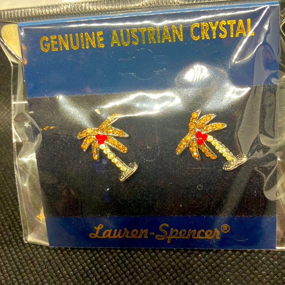 Palm Tree Earrings with Austrian Crystals by Lauren Spencer
